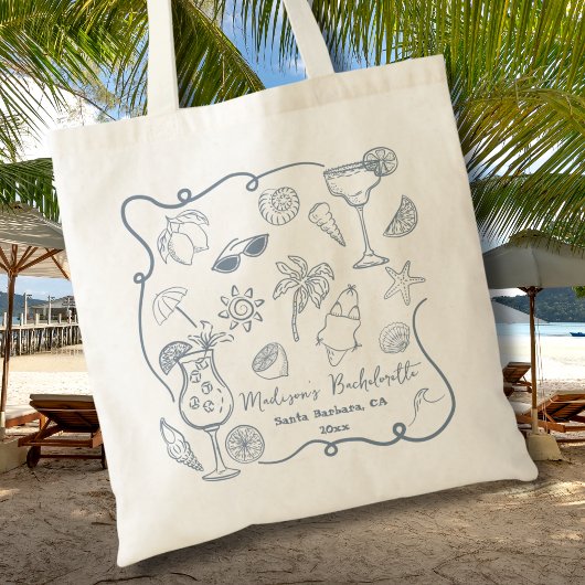 Tote Bag Illustrations de gribouillis de plage dessinées à 