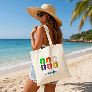 Tote Bag Image de tongs vacances d'été plage nom