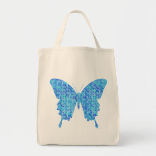 Tote Bag Image papillon, motif abstrait, nuances de bleu