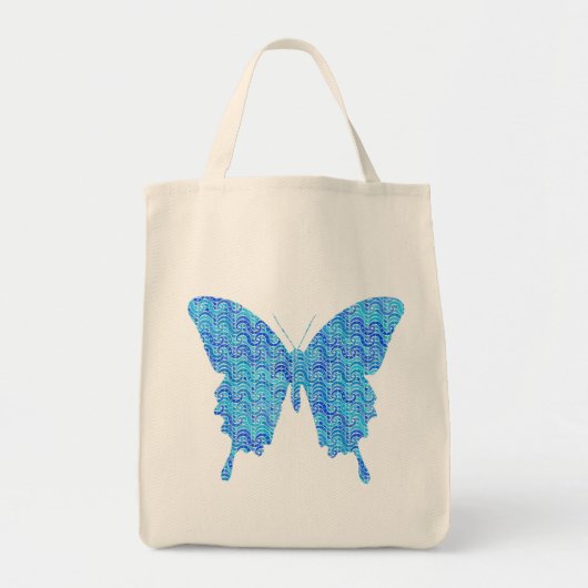 Tote Bag Image papillon, motif abstrait, nuances de bleu (Devant)