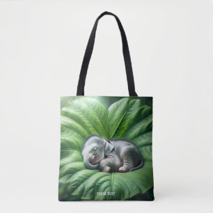 Tote Bag Imaginaire Bébé mignon Eléphant Feuille