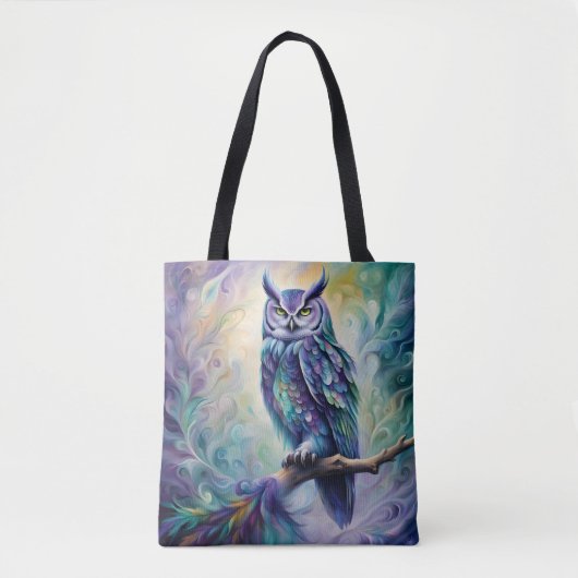 Tote Bag Imaginaire de Chouette pourpre et Turquoise (Devant)