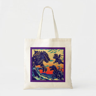 Tote Bag Imaginaire Dinosaure Robots Anime - Woodcut 1