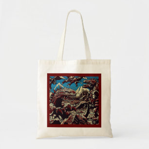 Tote Bag Imaginaire Dinosaure Robots Anime - Woodcut 2
