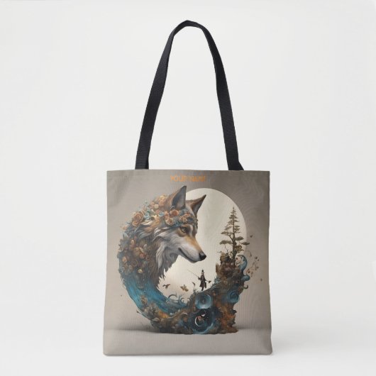 Tote Bag Imaginaire Fleurs Vivides mignonnes Assistant Wolf (Devant)
