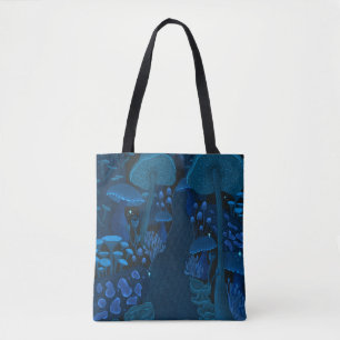 Tote Bag Imaginaire foncé Shroomy Wonderland Bleu et vert
