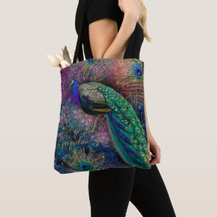 Tote Bag Imaginaire Peacock Gold Parties scintillant Feathe