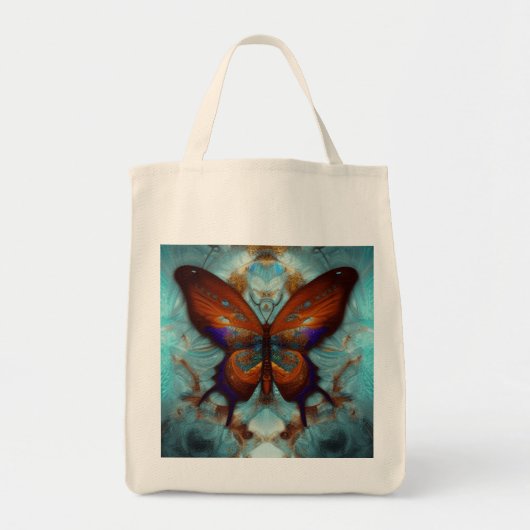 Tote Bag Imaginaire Steampunk Orange Butterfly Aqua Aquarel (Devant)