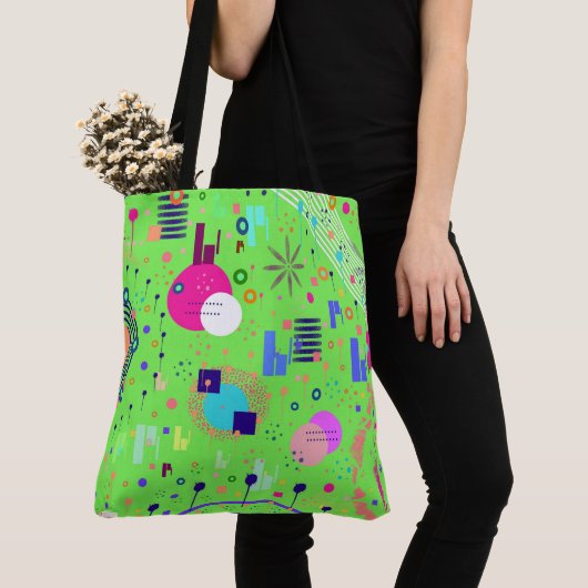 Tote Bag Impression abstraite vert citron (De près)
