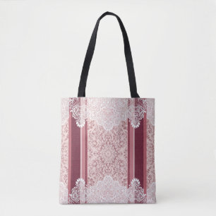 Tote Bag Impression boho paisley rouge et blanc art IA