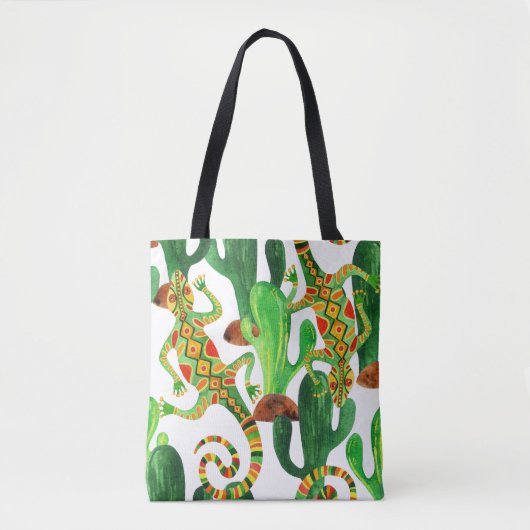 Tote Bag Impression Cactus Lizard Aquarelle (Devant)