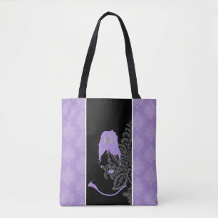 Tote Bag Impression damée violet et noire