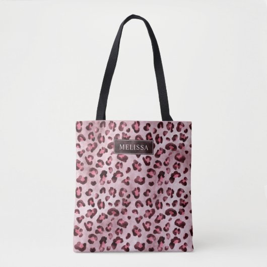 Tote Bag Impression d'animal léopard rose avec faux feuille (Devant)