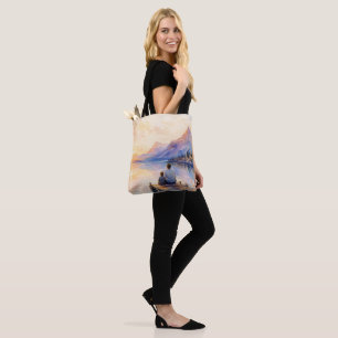 Tote Bag Impression d'art aquarelle du lac Père et Fils