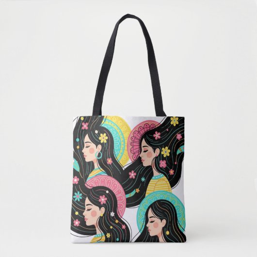 Tote Bag Impression d'art d'illustration de femmes bohèmes  (Devant)