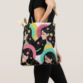 Tote Bag Impression d'art d'illustration de femmes bohèmes  (De près)
