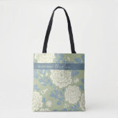 Tote Bag Impression de bloc floral bleu vert avec rayure bl (Devant)