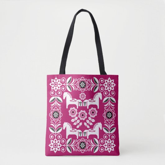 Tote Bag Impression de cheval suédois Dala rose (Devant)