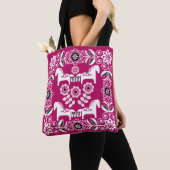 Tote Bag Impression de cheval suédois Dala rose (De près)