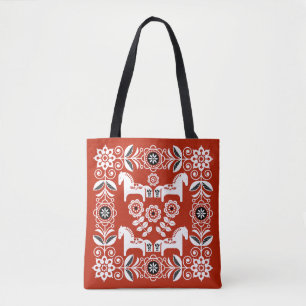 Tote Bag Impression de cheval suédois Dala vert