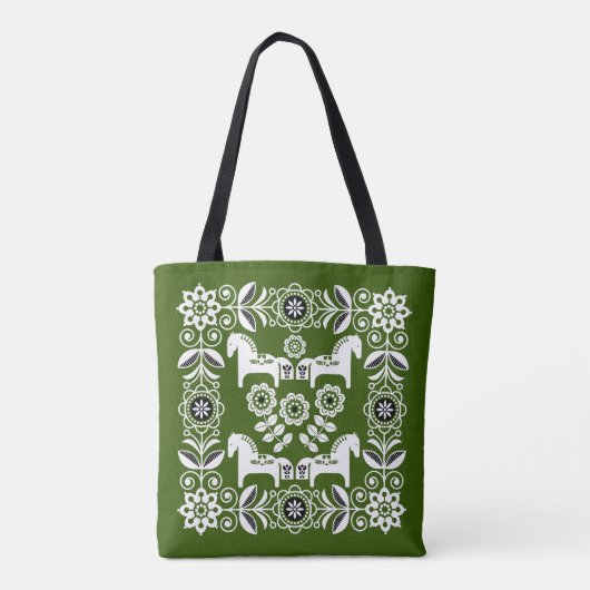 Tote Bag Impression de cheval suédois Dala vert (Dos)