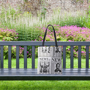 Tote Bag Impression de journal noir et blanc Juneteenth
