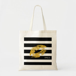 Tote Bag Impression De Lèvres Et De Bandes En Or