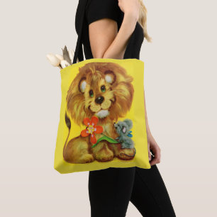 Tote Bag impression de lion et de souris