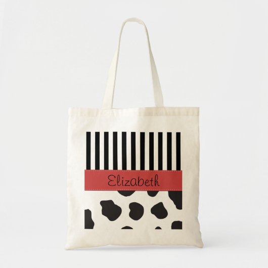 Tote Bag Impression de vache, Grilles, Noir et Blanc, Votre (Devant)