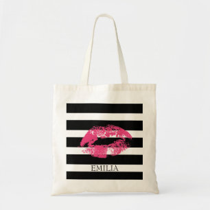 Tote Bag Impression Des Lèvres Rouges Et Des Bandes