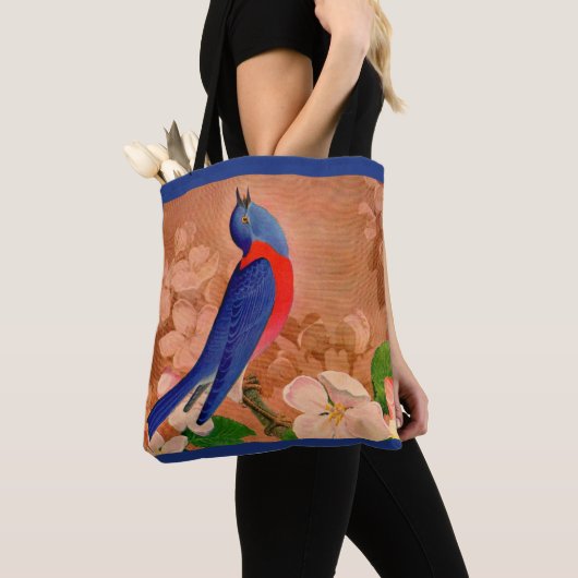 Tote Bag impression d'oiseau bleu de bonheur (De près)