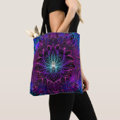 Tote Bag Impression du boho de fleur Neon Lotus (De près)