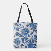 Tote Bag Impression florale d'inspiration victorienne bleue (Dos)