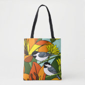 Tote Bag Impression florale orange et poulets (Devant)