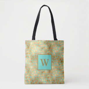 Tote Bag Impression girafe menthe et doré