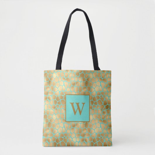 Tote Bag Impression girafe menthe et doré (Devant)