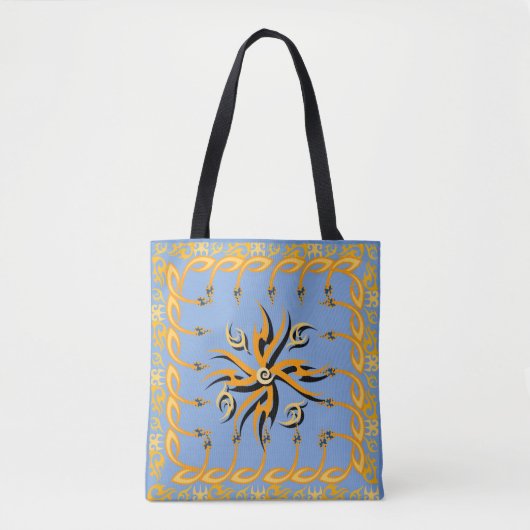Tote Bag Impression tribale bleue et orange (Devant)