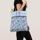 Tote Bag Imprimantes de pieds de bébé en bleu (De près)
