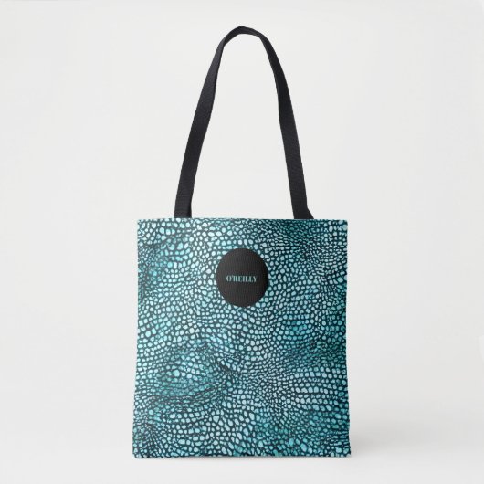 Tote Bag Imprimé animal bleu | Monogramme moderne (Devant)