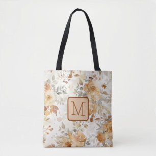 Tote Bag Imprimé botanique floral d'automne Monogramme en b