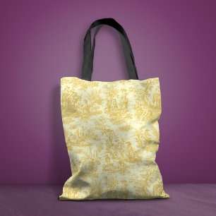 Tote Bag Imprimé chic vintage jaune toile de jouy