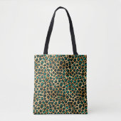 Tote Bag Imprimé léopard glamour or et sarcelle (Devant)