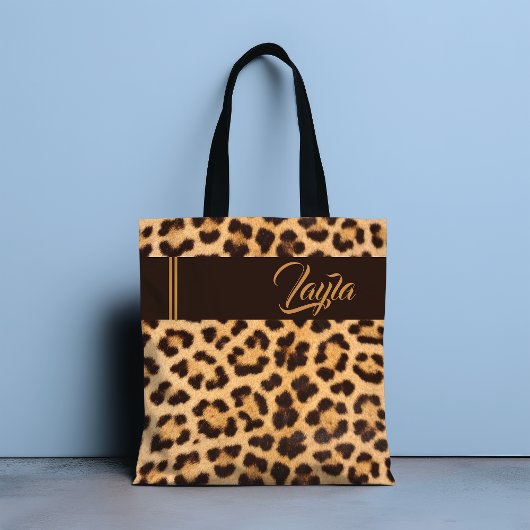 Tote Bag Imprimé léopard personnalisé avec nom en script do