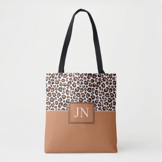 Tote Bag Imprimé tendance de léopard marron avec initiales (Devant)