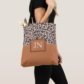 Tote Bag Imprimé tendance de léopard marron avec initiales (De près)