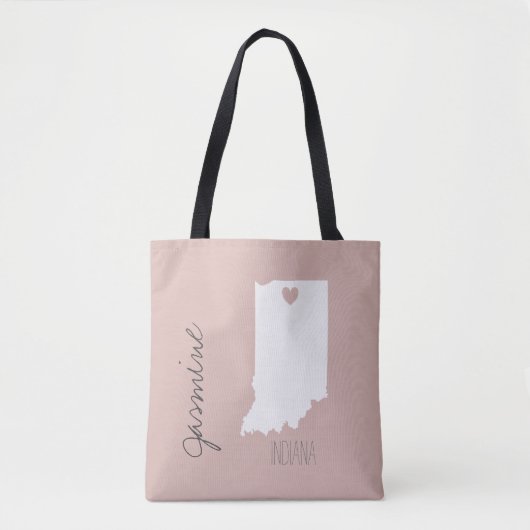 Tote Bag Indiana State map with heart personnaliser name (Devant)