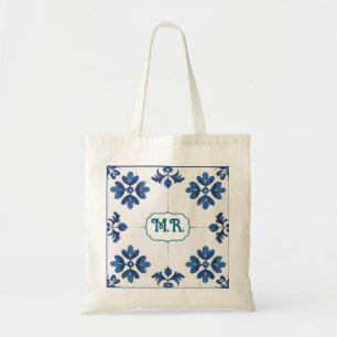 Tote Bag Indigo Azulejo Bleu Portugais Lisbonne Monogramme