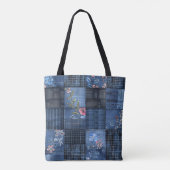 Tote Bag Indigo Floral Patchwork Motif | Boho Denim (Dos)
