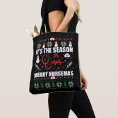 Tote Bag Infirmière à pull de Noël (De près)