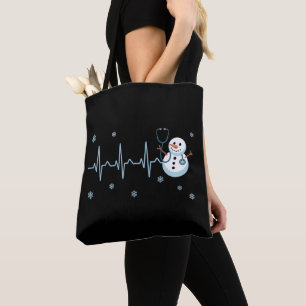 Tote Bag Infirmière au rythme cardiaque Bonhomme de neige N